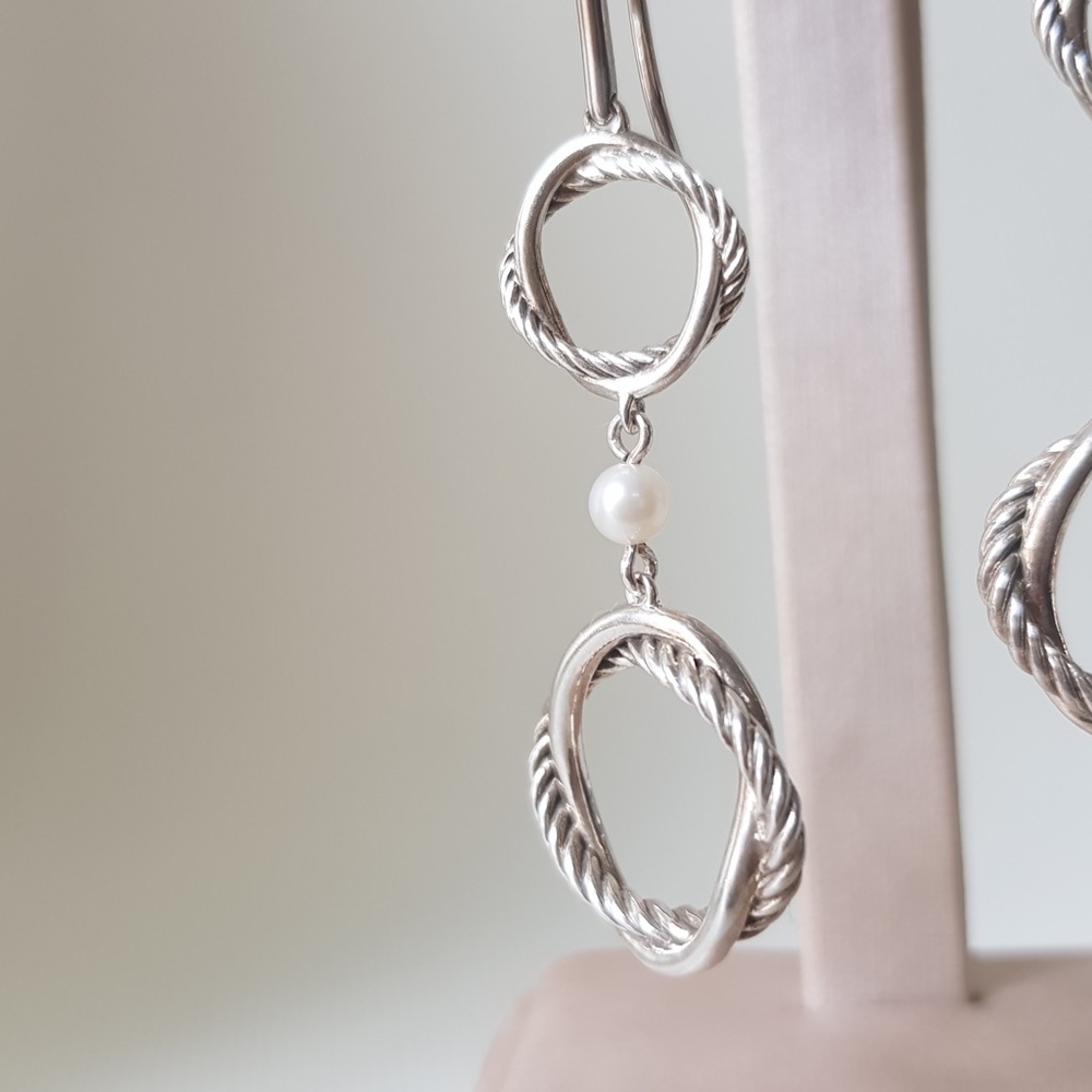David Yurman Infinity Double Drop Earrings With Pearls - Picture 5 of 11
